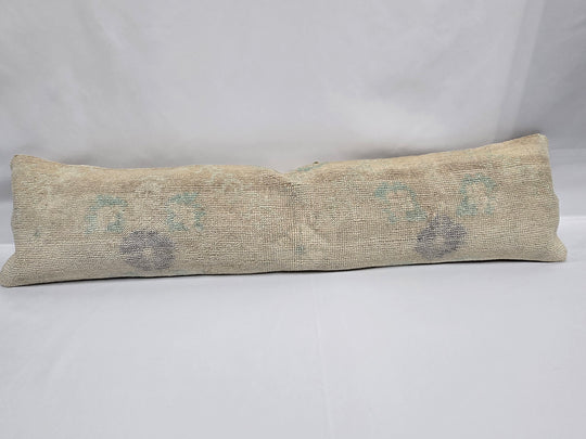 Turkish Lumbar Rug Pillow Beige Blue Gray Cushion Cover Pillow 12" x 48" #9561