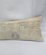 Turkish Lumbar Rug Pillow Beige Blue Gray Cushion Cover Pillow 12" x 48" #9561