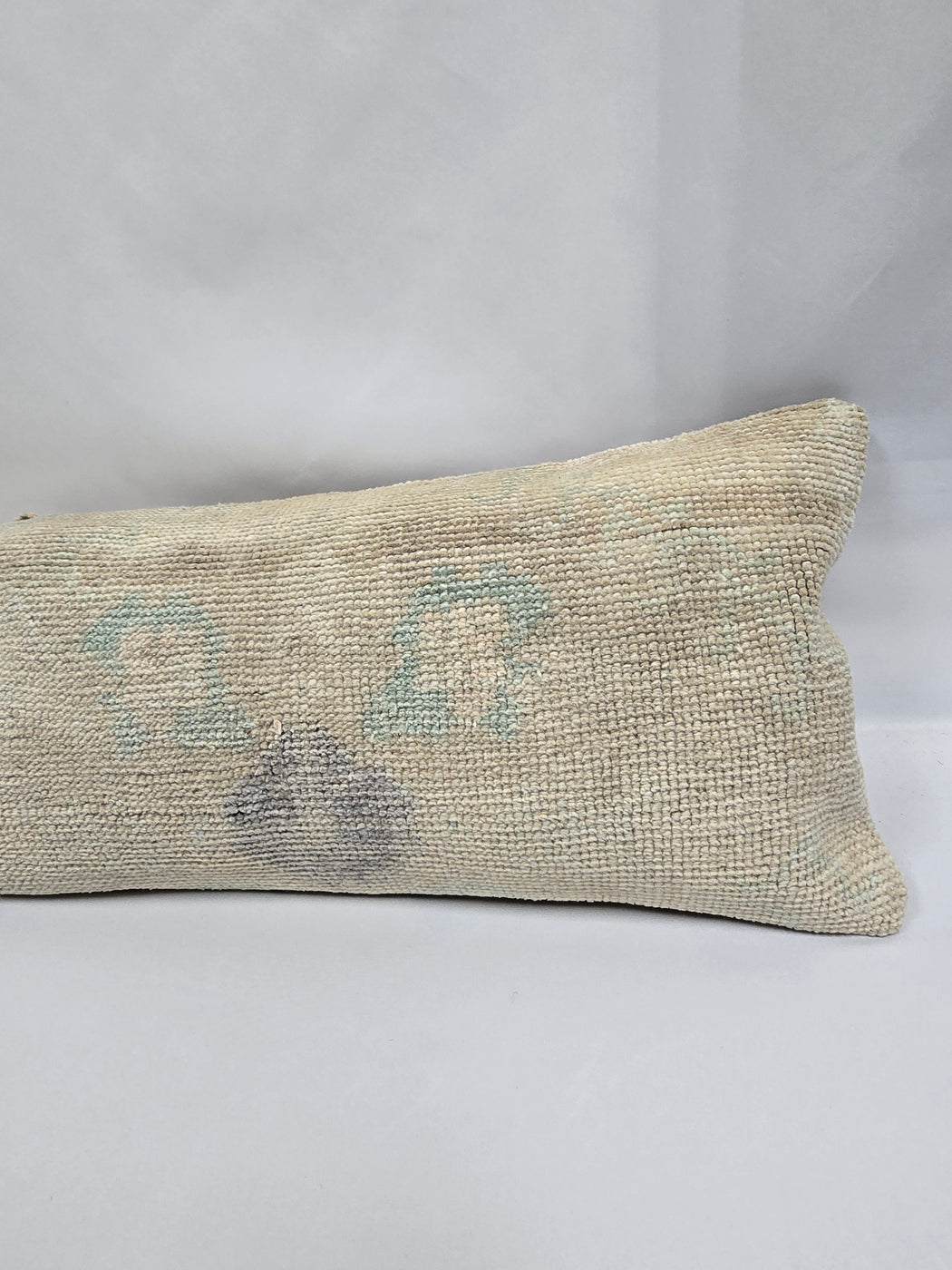 Turkish Lumbar Rug Pillow Beige Blue Gray Cushion Cover Pillow 12" x 48" #9561