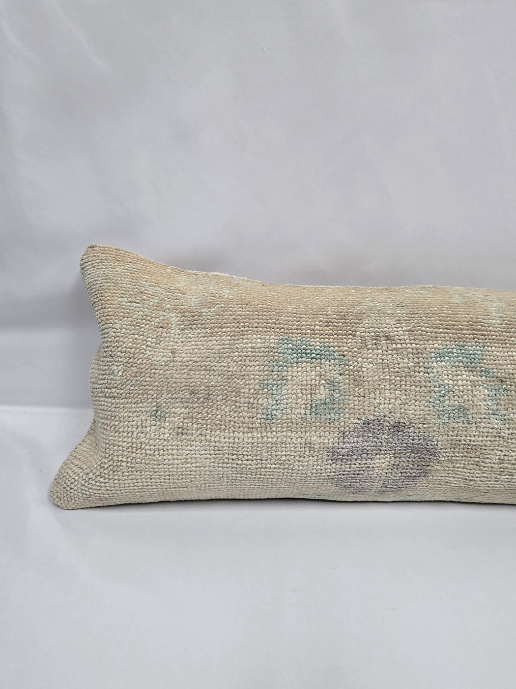 Turkish Lumbar Rug Pillow Beige Blue Gray Cushion Cover Pillow 12" x 48" #9561