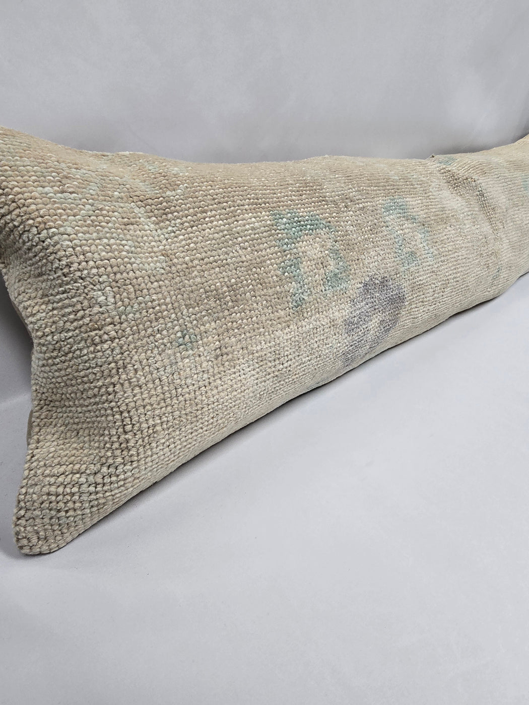 Turkish Lumbar Rug Pillow Beige Blue Gray Cushion Cover Pillow 12" x 48" #9561