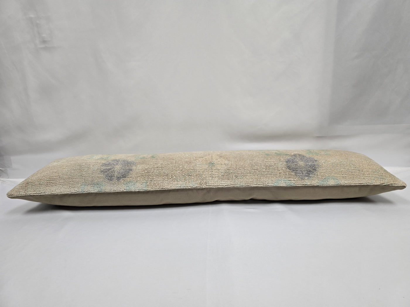 Turkish Lumbar Rug Pillow Beige Blue Gray Cushion Cover Pillow 12" x 48" #9561