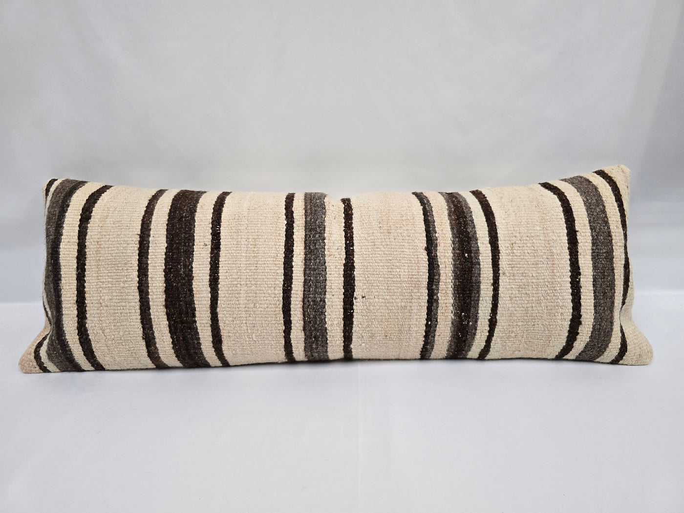 Turkish Lumbar Rug Pillow Beige Brown Cushion Cover Hemp Pillow 14" x 40" #9409