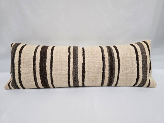 Turkish Lumbar Rug Pillow Beige Brown Cushion Cover Hemp Pillow 14" x 40" #9409