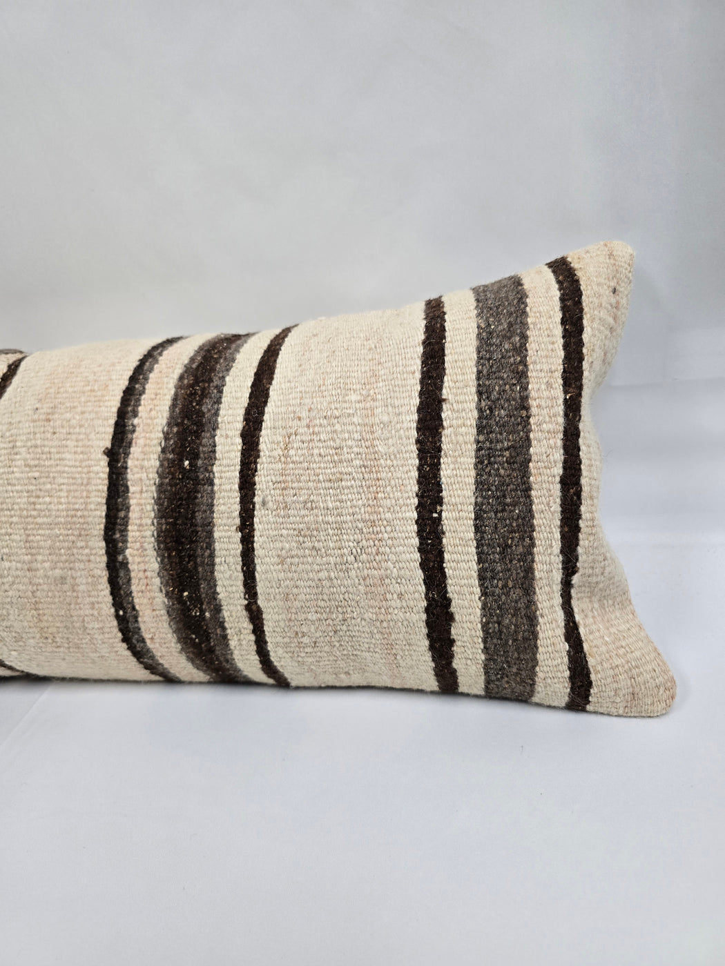 Turkish Lumbar Rug Pillow Beige Brown Cushion Cover Hemp Pillow 14" x 40" #9409