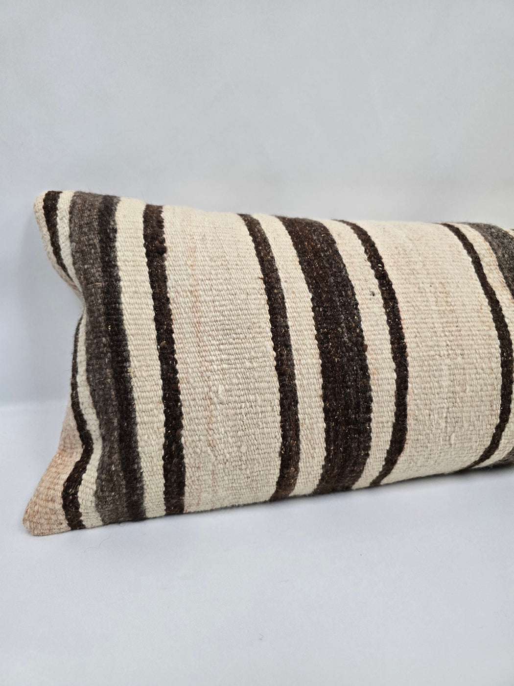 Turkish Lumbar Rug Pillow Beige Brown Cushion Cover Hemp Pillow 14" x 40" #9409