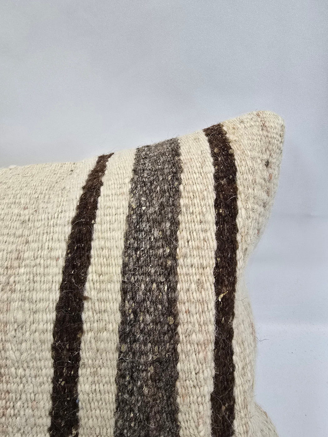 Turkish Lumbar Rug Pillow Beige Brown Cushion Cover Hemp Pillow 14" x 40" #9409