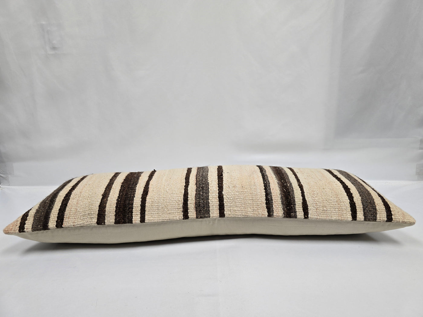 Turkish Lumbar Rug Pillow Beige Brown Cushion Cover Hemp Pillow 14" x 40" #9409