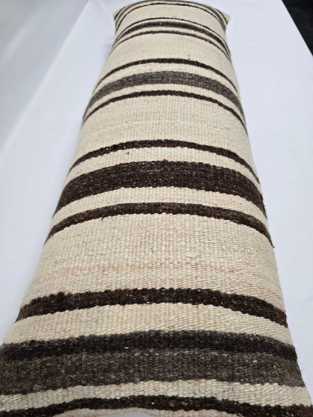 Turkish Lumbar Rug Pillow Beige Brown Cushion Cover Hemp Pillow 14" x 40" #9409