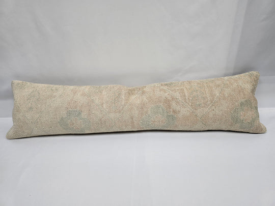 Turkish Lumbar Rug Pillow Beige Green Brown Cushion Cover Pillow 12" x 48" #9573