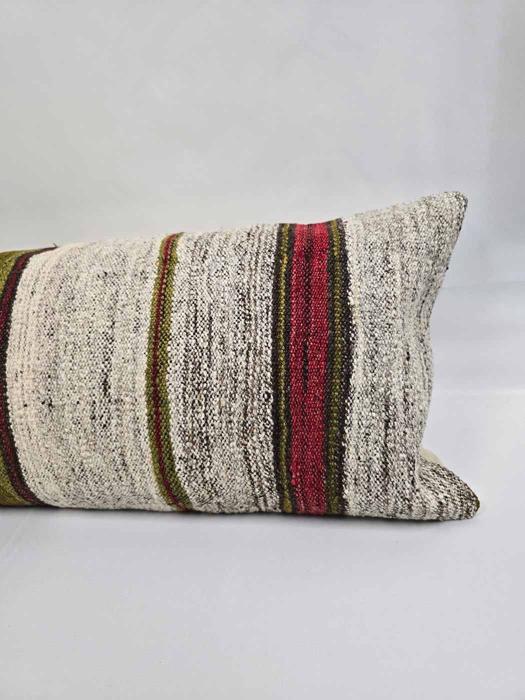 Turkish Lumbar Rug Pillow Beige Brown Green Burgundy Cushion Cover Hemp Pillow 14" x 40" #9408