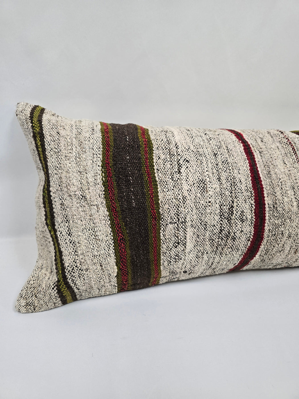 Turkish Lumbar Rug Pillow Beige Brown Green Burgundy Cushion Cover Hemp Pillow 14" x 40" #9408