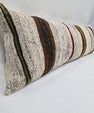 Turkish Lumbar Rug Pillow Beige Brown Green Burgundy Cushion Cover Hemp Pillow 14" x 40" #9408