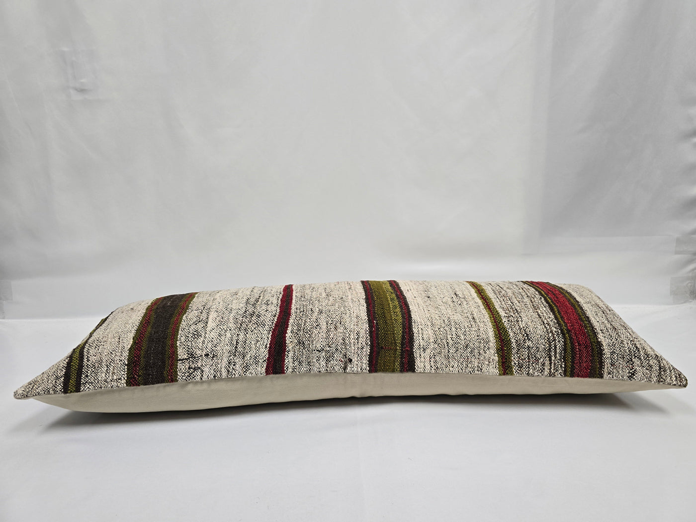 Turkish Lumbar Rug Pillow Beige Brown Green Burgundy Cushion Cover Hemp Pillow 14" x 40" #9408