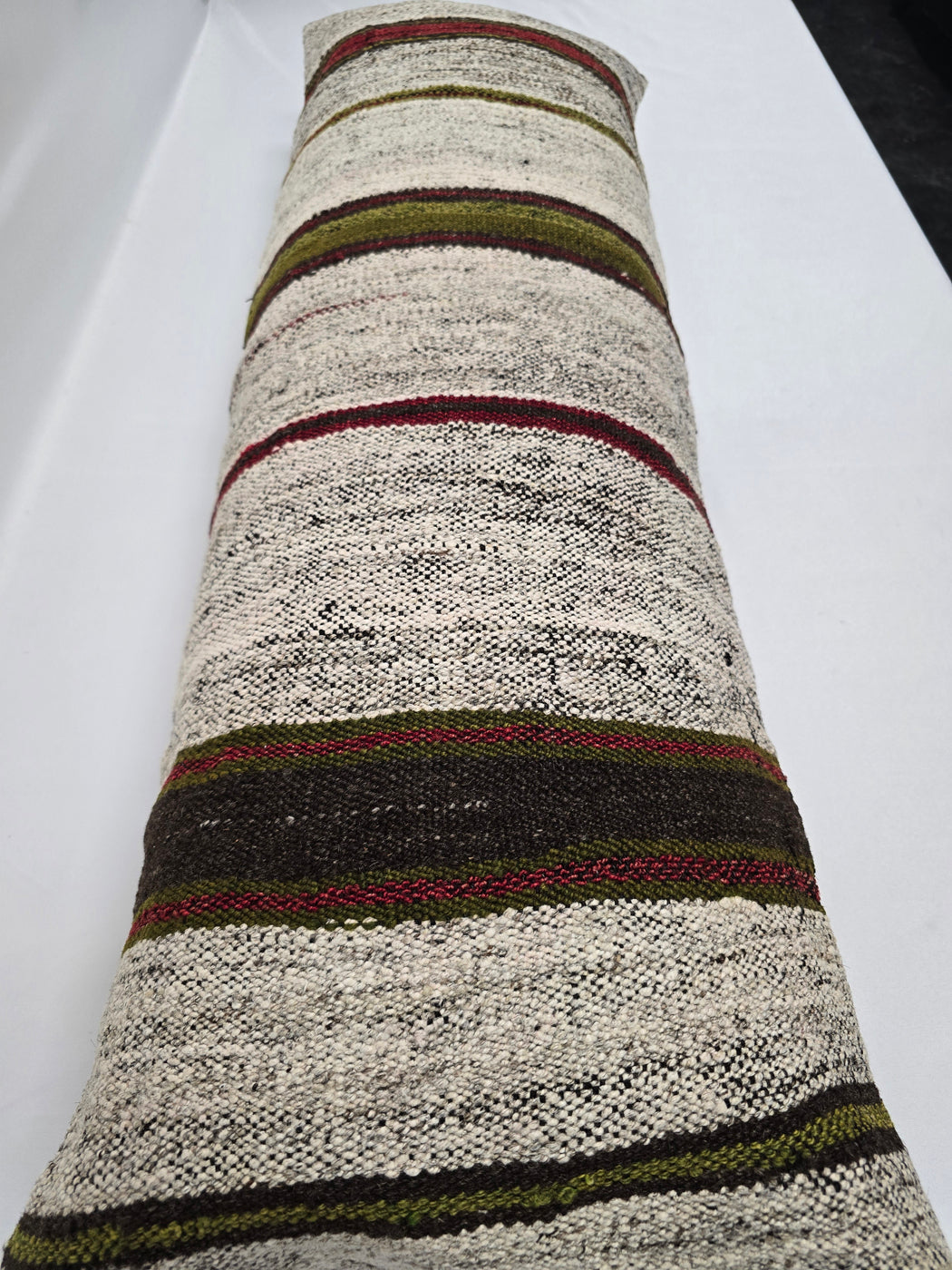 Turkish Lumbar Rug Pillow Beige Brown Green Burgundy Cushion Cover Hemp Pillow 14" x 40" #9408