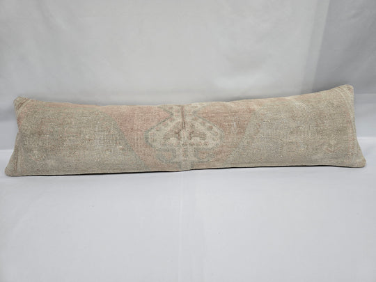 Turkish Lumbar Rug Pillow Beige Green Pink Cushion Cover Pillow 12" x 48" #9546