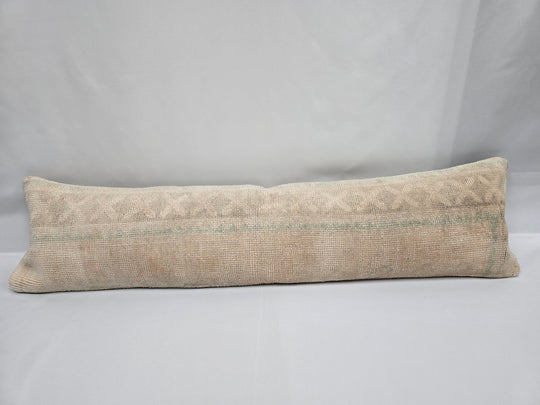 Turkish Lumbar Rug Pillow Beige Green Cushion Cover Pillow 12" x 48" #9543