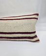 Turkish Lumbar Rug Pillow Beige Burgundy Cushion Cover Hemp Pillow 14" x 40" #9428