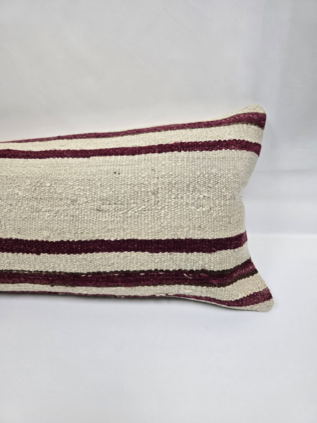 Turkish Lumbar Rug Pillow Beige Burgundy Cushion Cover Hemp Pillow 14" x 40" #9428