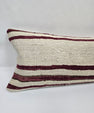 Turkish Lumbar Rug Pillow Beige Burgundy Cushion Cover Hemp Pillow 14" x 40" #9428
