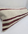 Turkish Lumbar Rug Pillow Beige Burgundy Cushion Cover Hemp Pillow 14" x 40" #9428