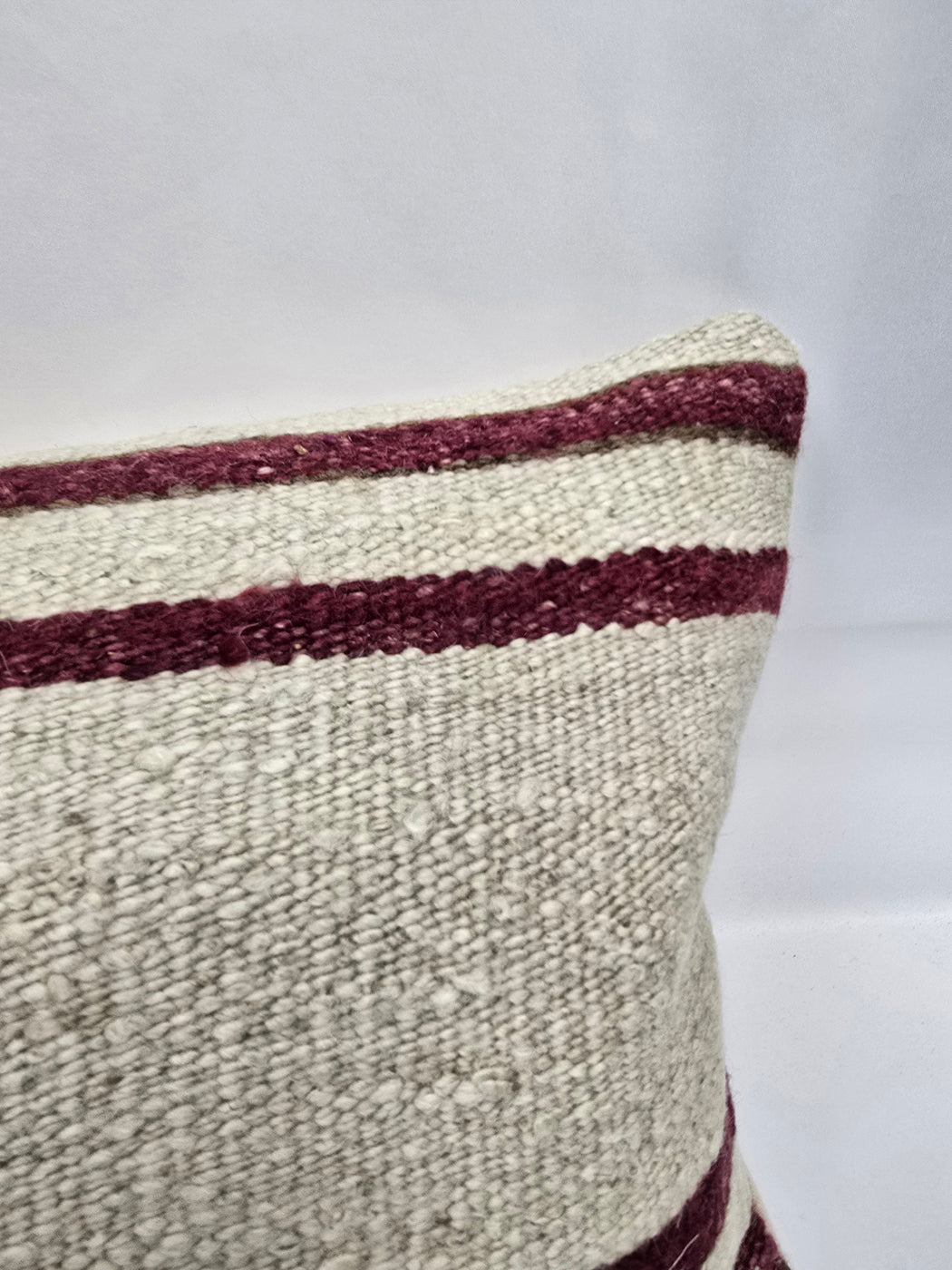 Turkish Lumbar Rug Pillow Beige Burgundy Cushion Cover Hemp Pillow 14" x 40" #9428