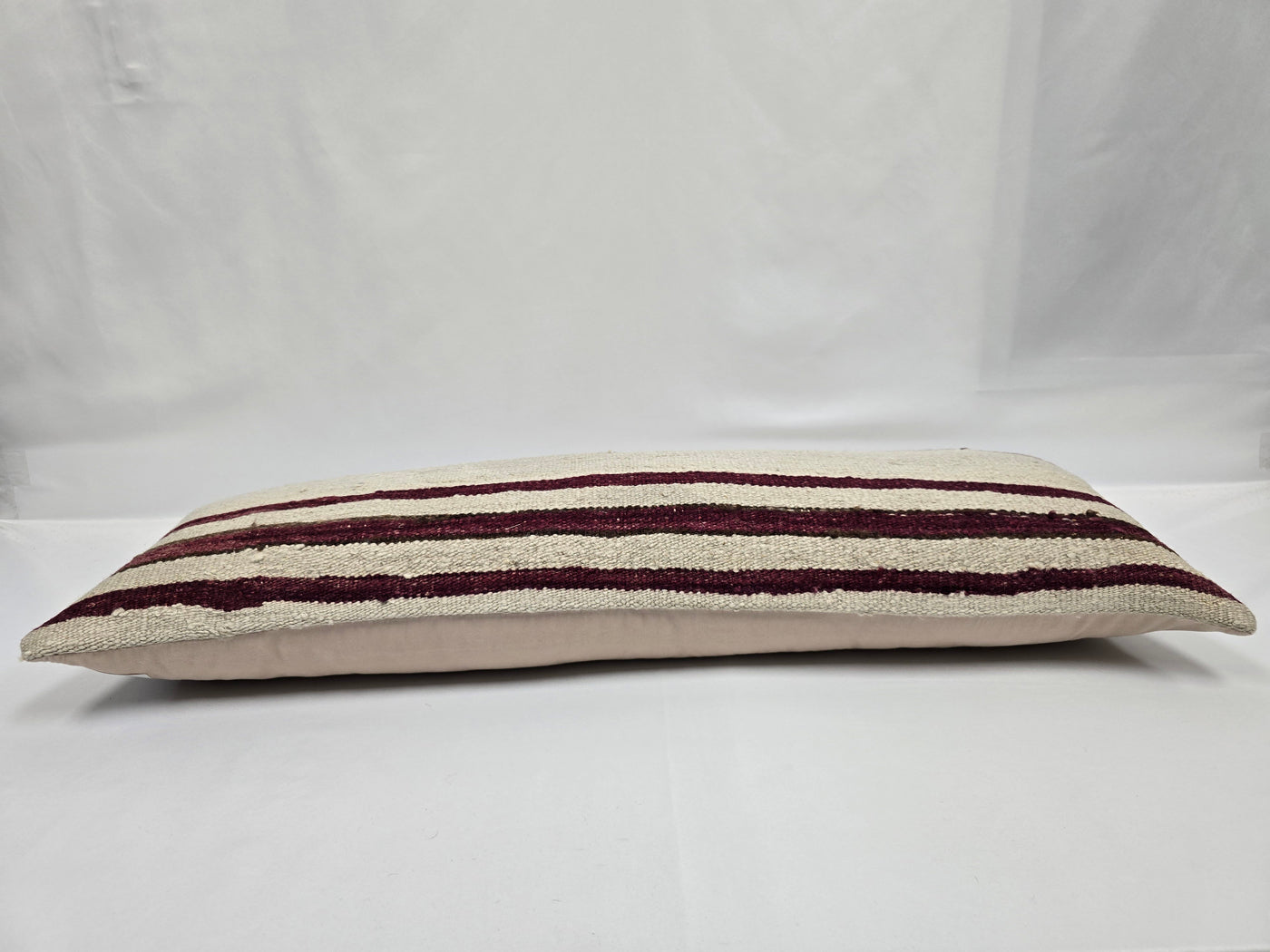 Turkish Lumbar Rug Pillow Beige Burgundy Cushion Cover Hemp Pillow 14" x 40" #9428