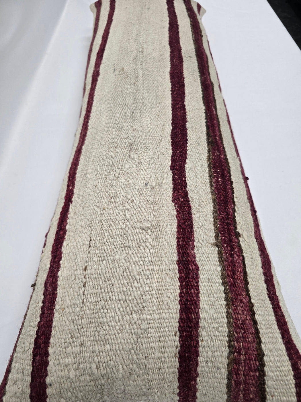 Turkish Lumbar Rug Pillow Beige Burgundy Cushion Cover Hemp Pillow 14" x 40" #9428