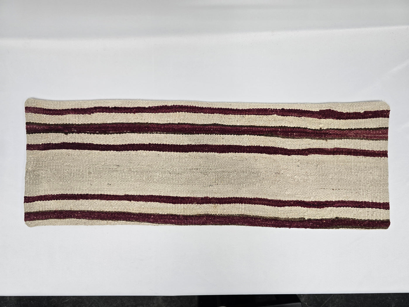 Turkish Lumbar Rug Pillow Beige Burgundy Cushion Cover Hemp Pillow 14" x 40" #9428