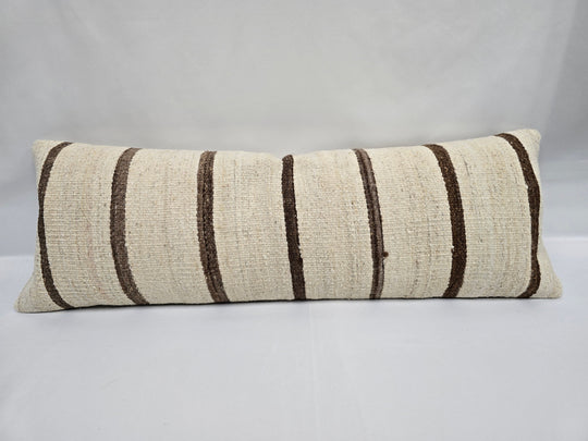 Turkish Lumbar Rug Pillow Beige Brown Cushion Cover Hemp Pillow 14" x 40" #9393