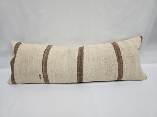 Turkish Lumbar Rug Pillow Beige Brown Gray Cushion Cover Hemp Pillow 14" x 40" #9392