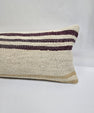 Turkish Lumbar Rug Pillow Beige Purple Cushion Cover Hemp Pillow 14" x 40" #9390