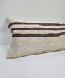 Turkish Lumbar Rug Pillow Beige Purple Cushion Cover Hemp Pillow 14" x 40" #9390