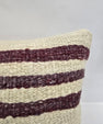 Turkish Lumbar Rug Pillow Beige Purple Cushion Cover Hemp Pillow 14" x 40" #9390