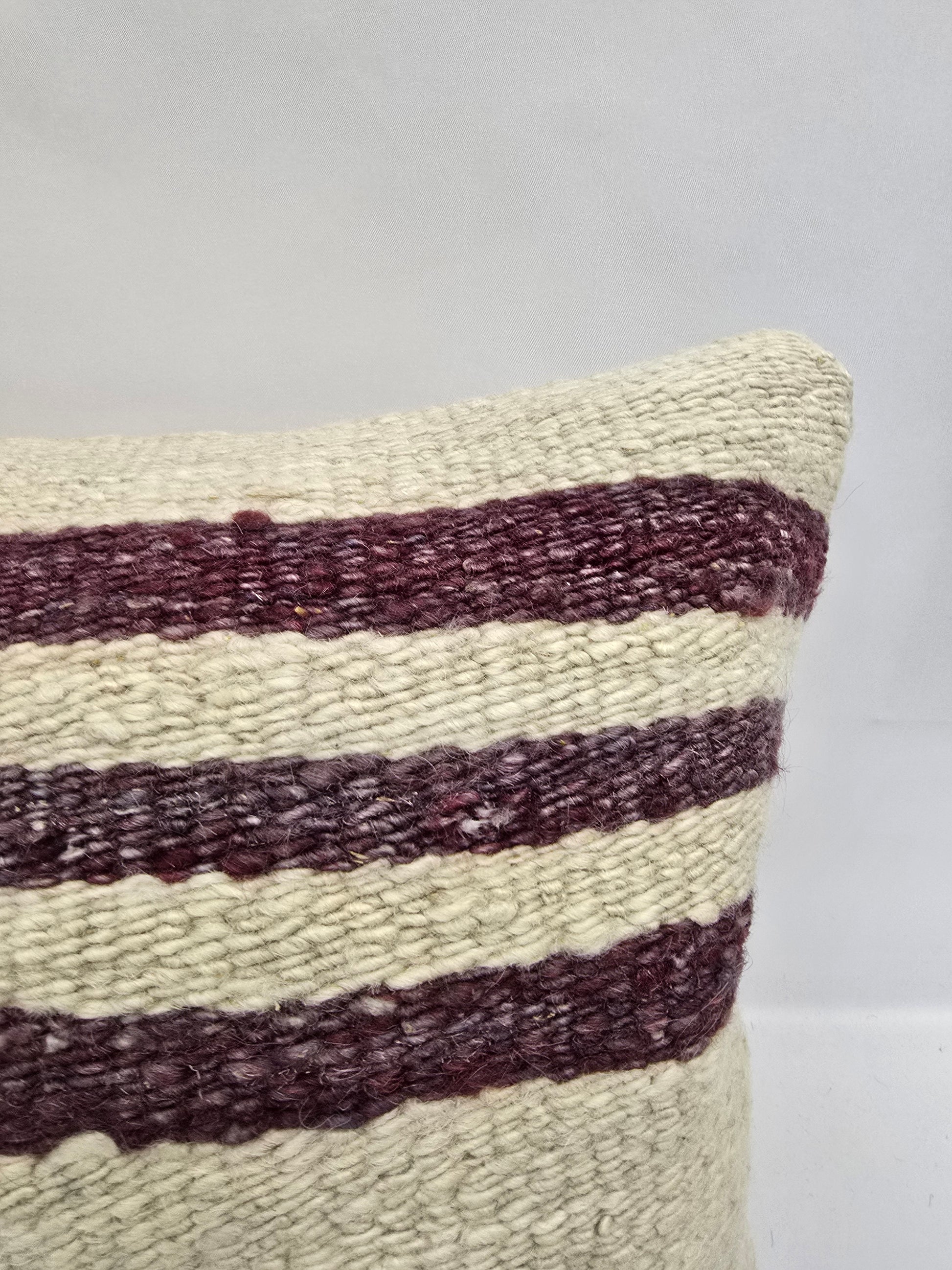 Turkish Lumbar Rug Pillow Beige Purple Cushion Cover Hemp Pillow 14" x 40" #9390