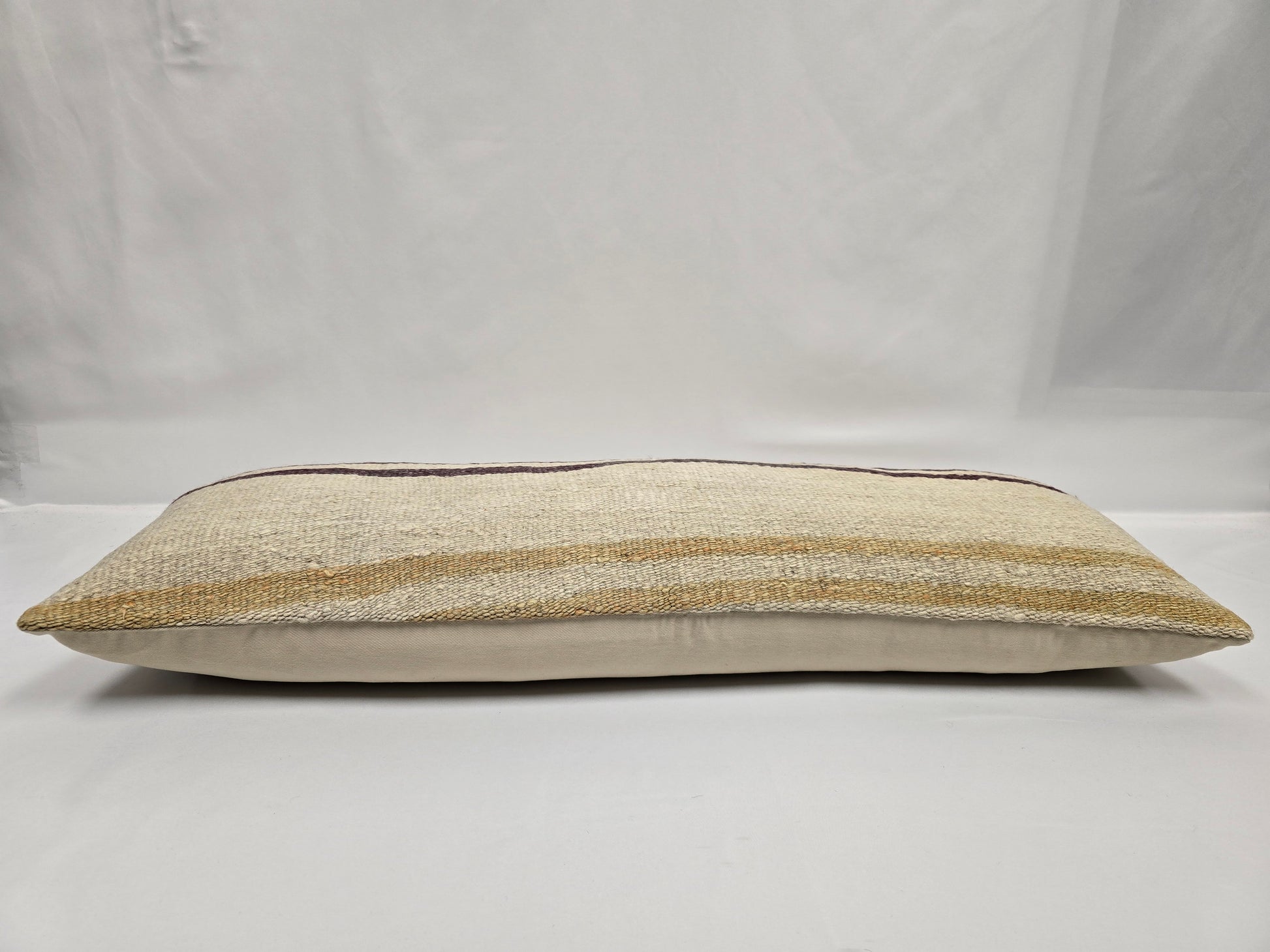 Turkish Lumbar Rug Pillow Beige Purple Cushion Cover Hemp Pillow 14" x 40" #9390