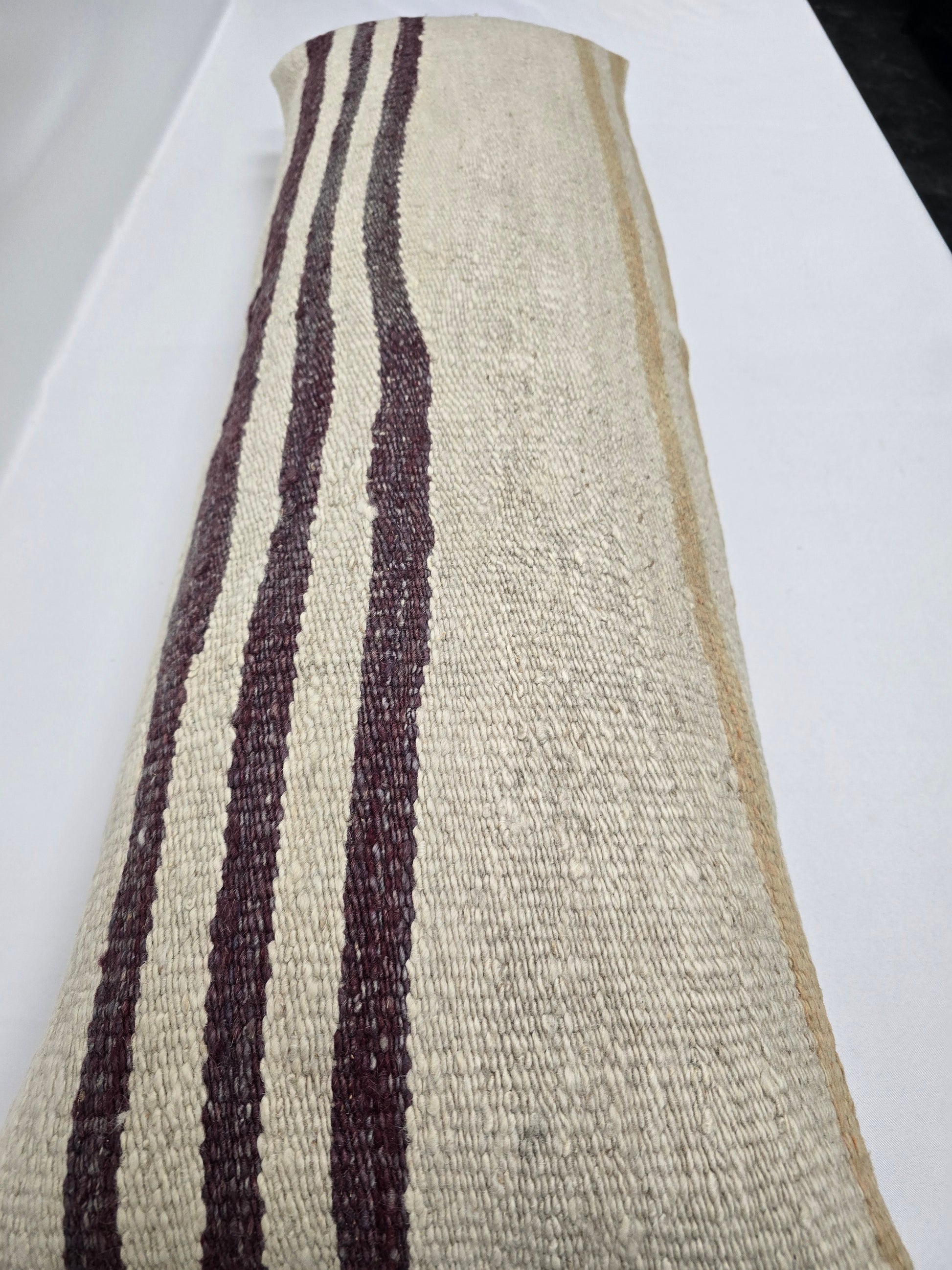 Turkish Lumbar Rug Pillow Beige Purple Cushion Cover Hemp Pillow 14" x 40" #9390