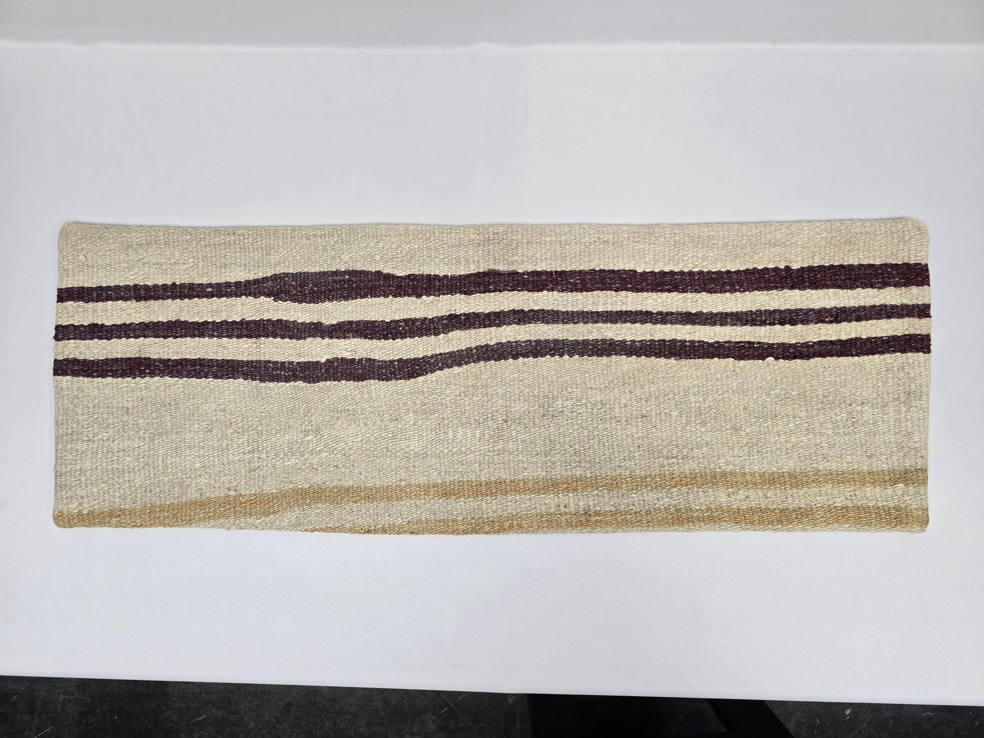 Turkish Lumbar Rug Pillow Beige Purple Cushion Cover Hemp Pillow 14" x 40" #9390