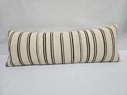 Turkish Lumbar Rug Pillow Beige Brown Cushion Cover Hemp Pillow 14" x 40" #9389