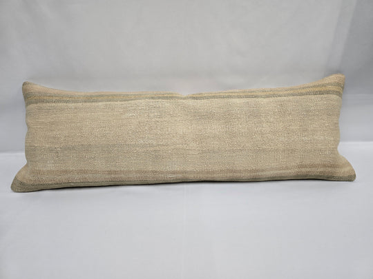 Turkish Lumbar Rug Pillow Beige Green Cushion Cover Hemp Pillow 14" x 40" #9384