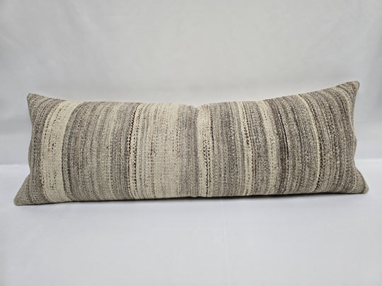 Turkish Lumbar Rug Pillow Beige Brown Cream Cushion Cover Hemp Pillow 14" x 40" #9383