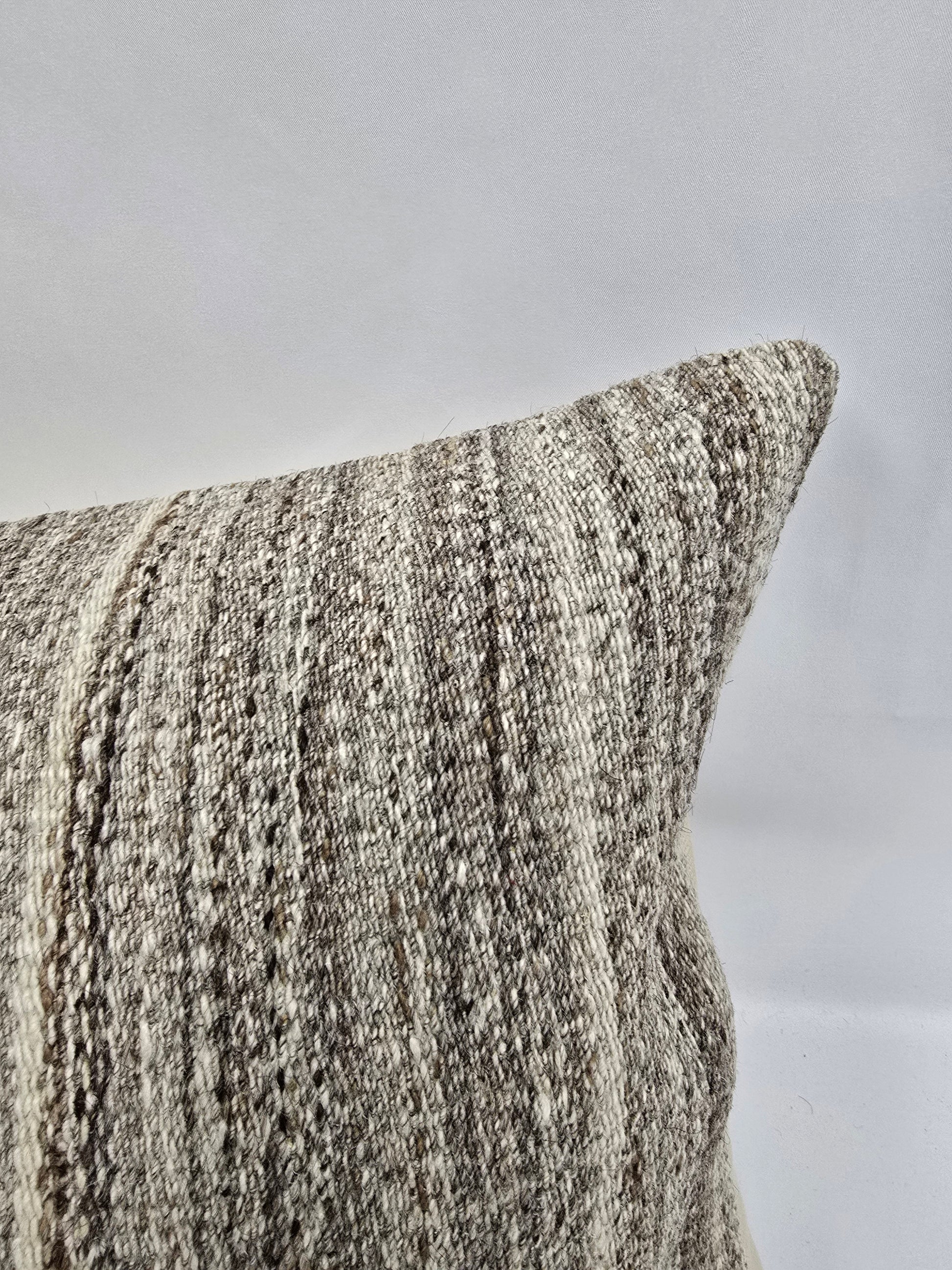 Turkish Lumbar Rug Pillow Beige Brown Cream Cushion Cover Hemp Pillow 14" x 40" #9383
