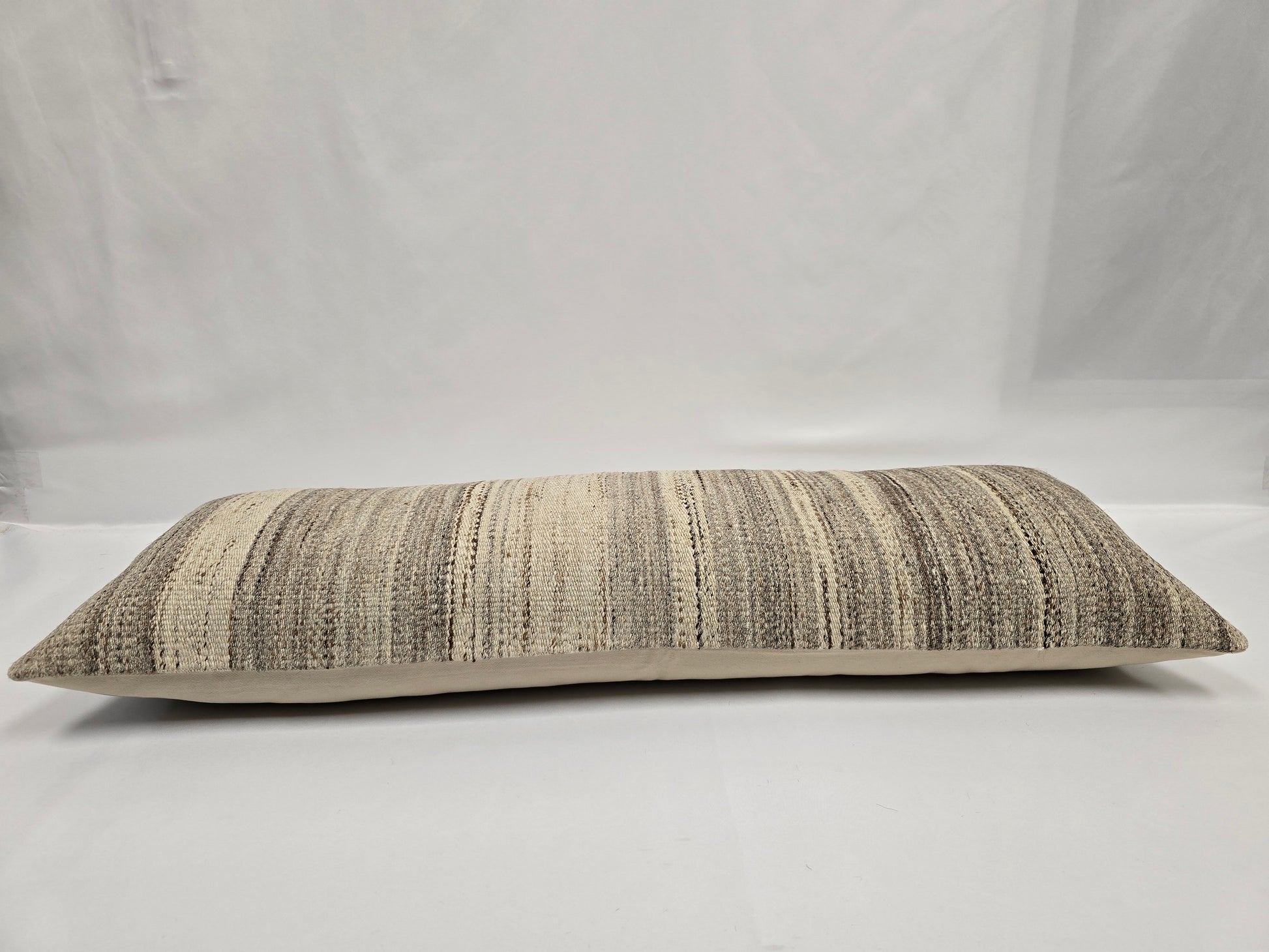 Turkish Lumbar Rug Pillow Beige Brown Cream Cushion Cover Hemp Pillow 14" x 40" #9383