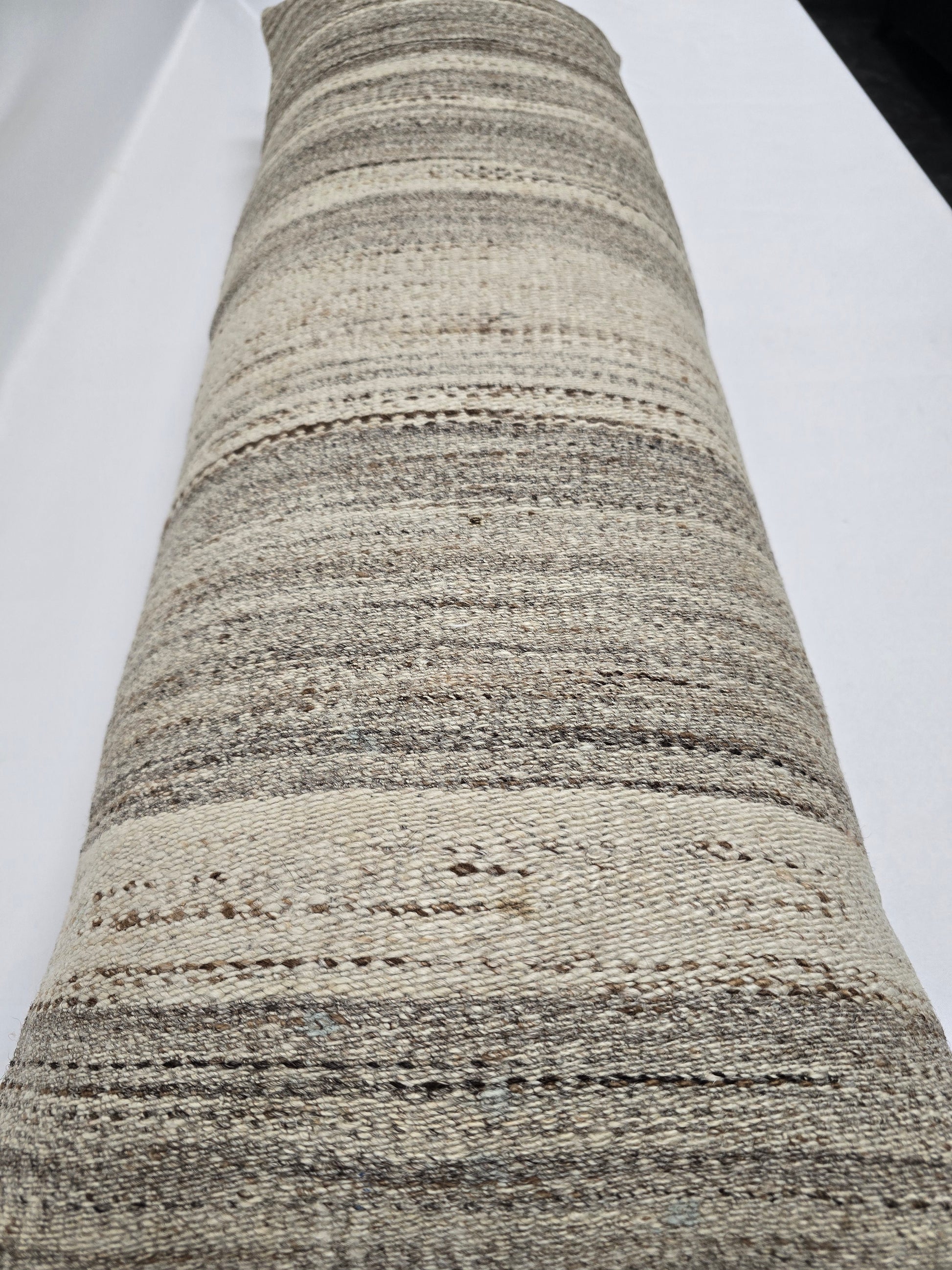 Turkish Lumbar Rug Pillow Beige Brown Cream Cushion Cover Hemp Pillow 14" x 40" #9383