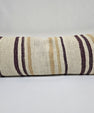 Turkish Lumbar Rug Pillow Cream Purple Cushion Cover Hemp Pillow 14" x 40" #9382