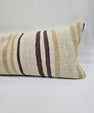 Turkish Lumbar Rug Pillow Cream Purple Cushion Cover Hemp Pillow 14" x 40" #9382