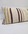 Turkish Lumbar Rug Pillow Cream Purple Cushion Cover Hemp Pillow 14" x 40" #9382
