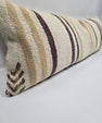 Turkish Lumbar Rug Pillow Cream Purple Cushion Cover Hemp Pillow 14" x 40" #9382