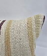Turkish Lumbar Rug Pillow Cream Purple Cushion Cover Hemp Pillow 14" x 40" #9382