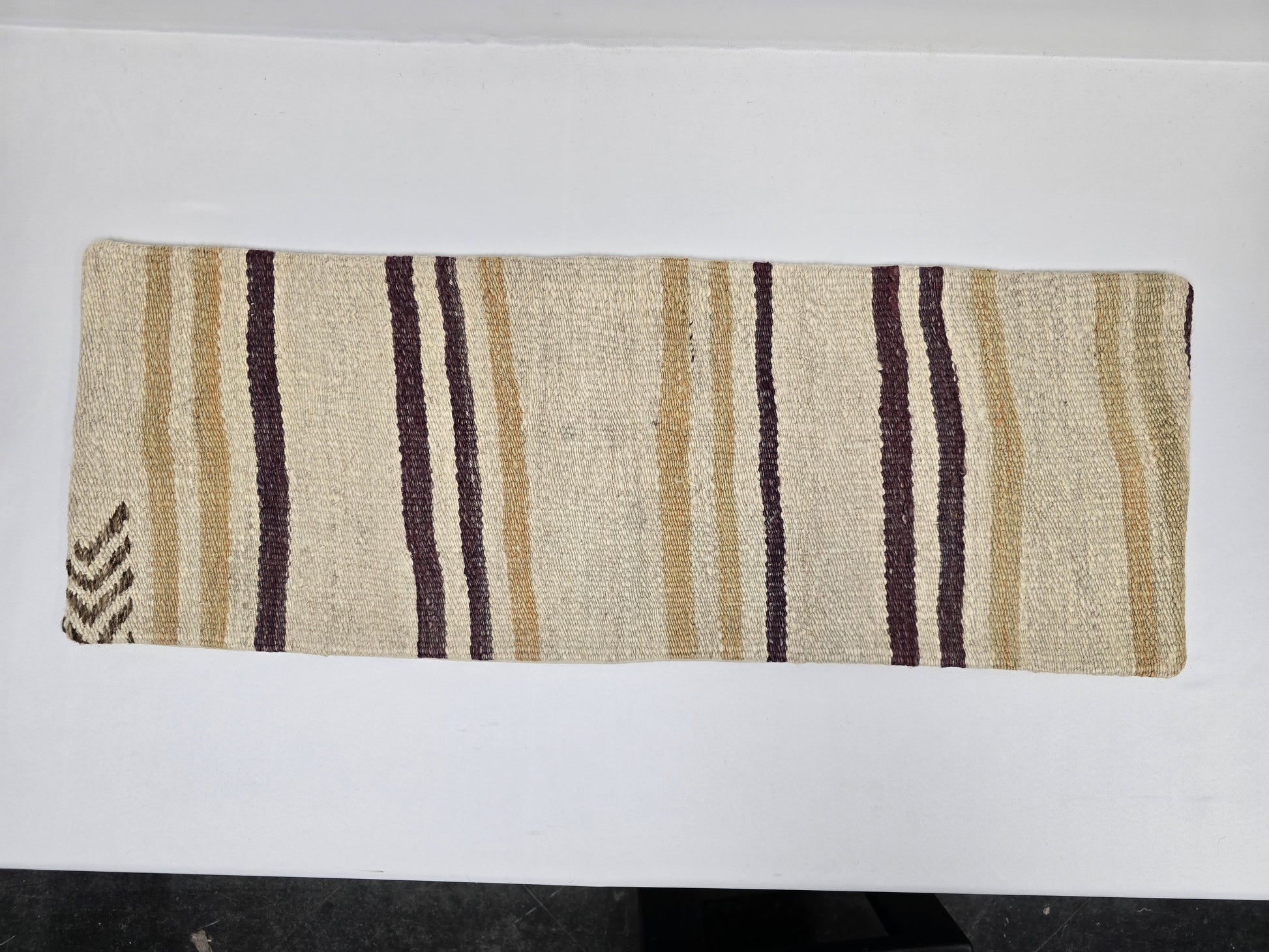 Turkish Lumbar Rug Pillow Cream Purple Cushion Cover Hemp Pillow 14" x 40" #9382